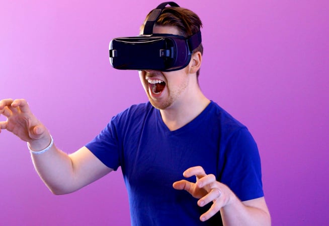 white male with VR head set